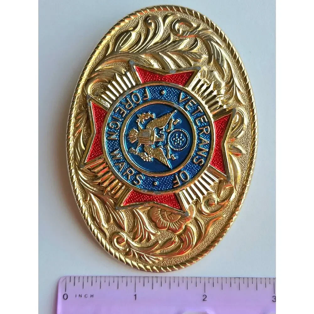Belt Buckle VFW Blue Red Gold Veterans of Foreign Wars 1980s